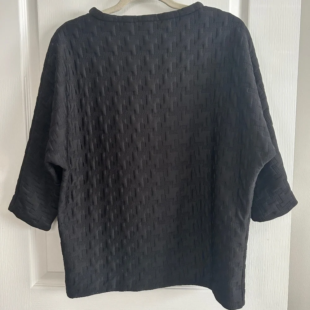 Textured Black Bow Detail Top - Size M - Picture 2 of 3
